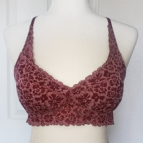 aerie Other - aerie Maroon Floral Lace Racerback Bralette, S